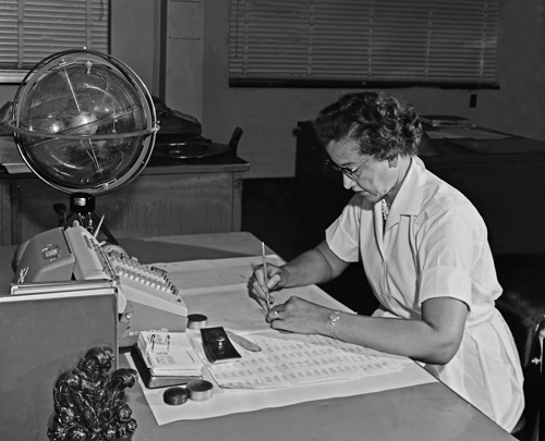 Katherine G. Johnson at her desk at NASA in 1966 - NASA